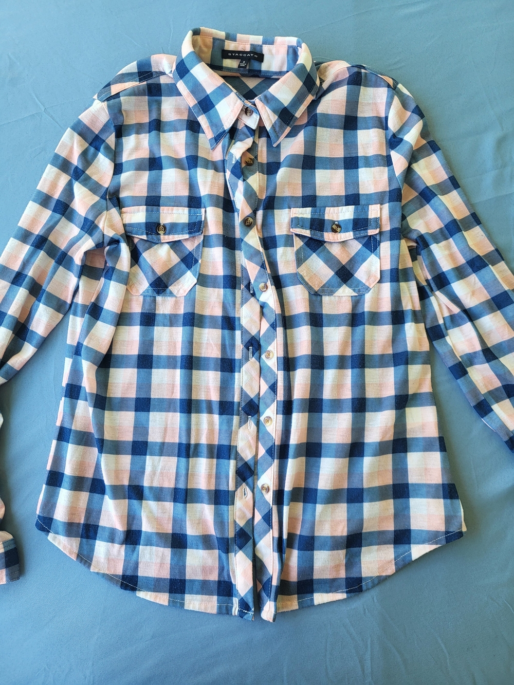 Staccato Blue and Light Pink Plaid Button-Down Shirt